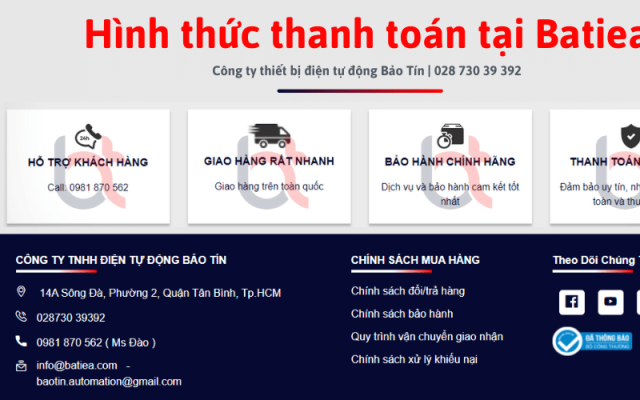 Hình thức thanh toán sản phẩm, dịch vụ tại Batiea